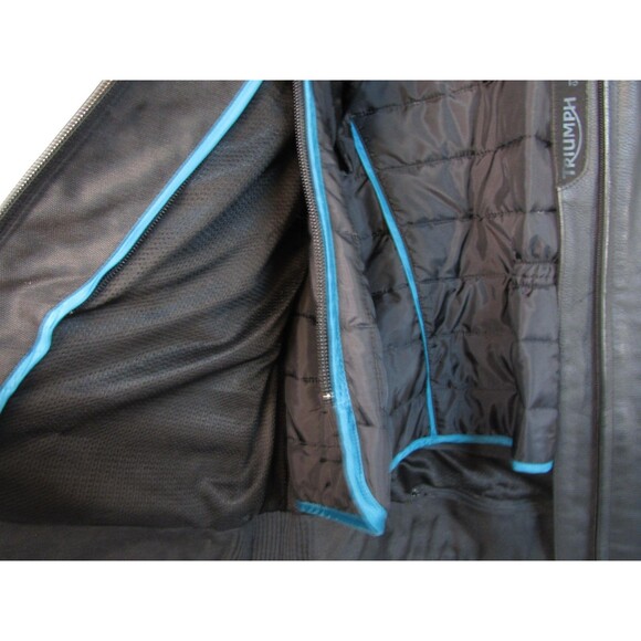 Triumph Leather Motorcycle Jacket Mens Medium Black Insulated Padded Lined - Picture 14 of 16